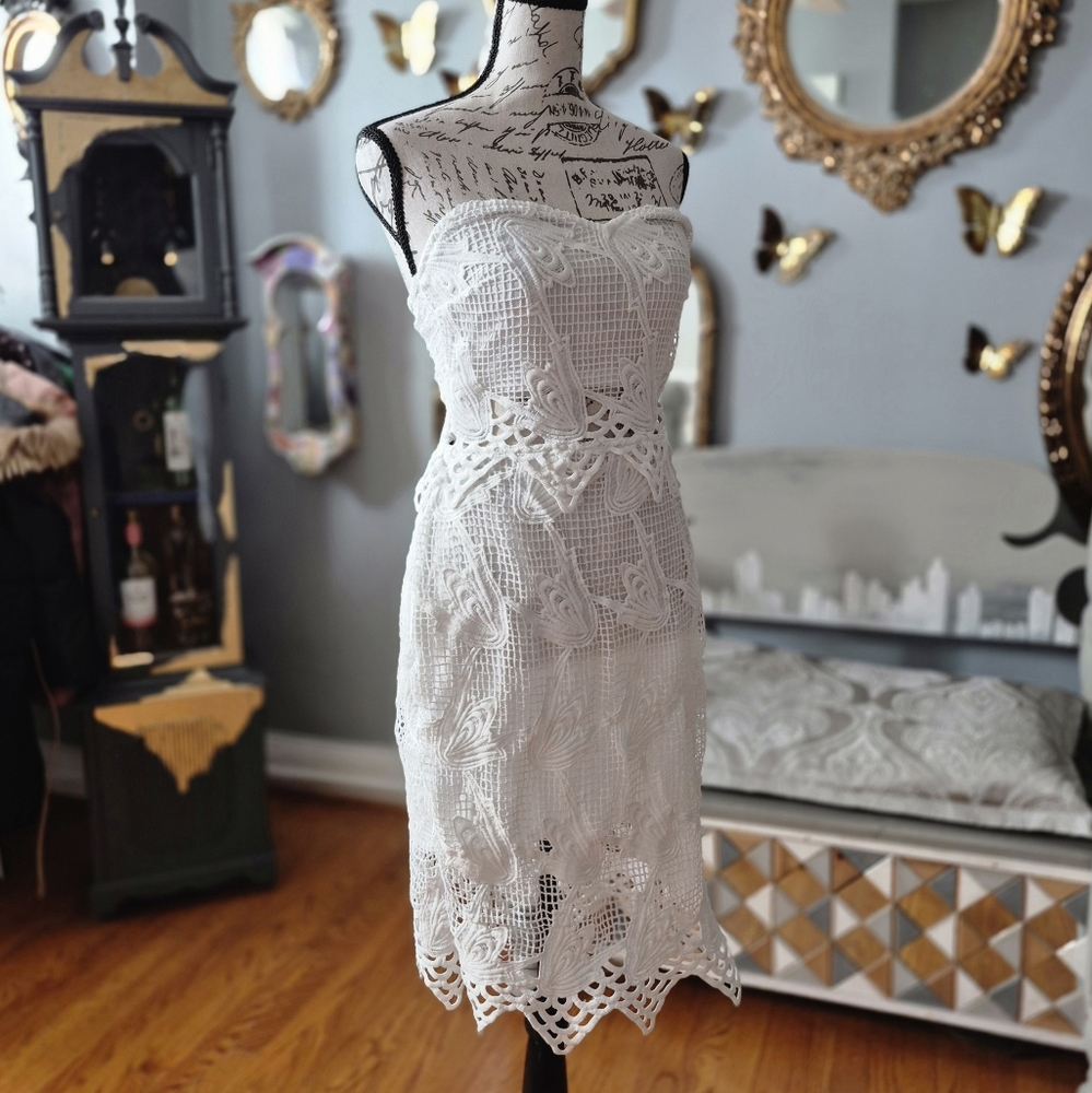 Charlotte Russe Fairycore Strapless White Lace Dress Small - Picture 2 of 8